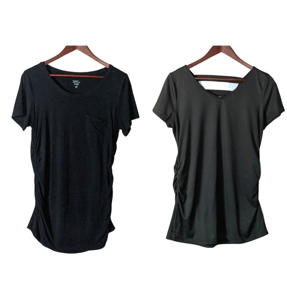 Maternity Shirt Bundle - 2 Short Sleeve Crew Neck T-Shirt Medium